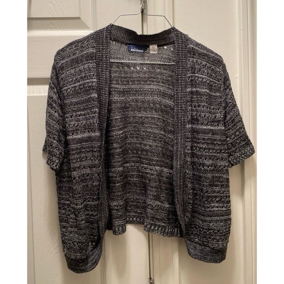Basic Editions Cardigan Open Front Bolero Womens Large Black USA Made Loose Knit - Picture 1 of 4